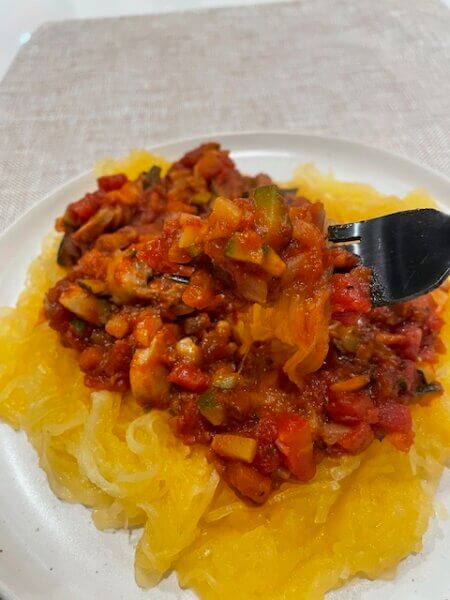 ratatouille over spaghetti squash noodles