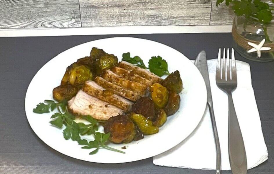 Balsamic Roast Pork Loin with Roasted Brussels Sprouts