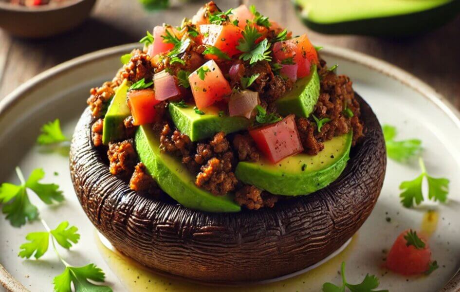 Easy Beef Taco Stuffed Portobello Mushrooms - No Cheese