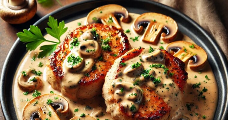 Low-Carb Low Cal Pork Chops with Mushroom Cream Sauce