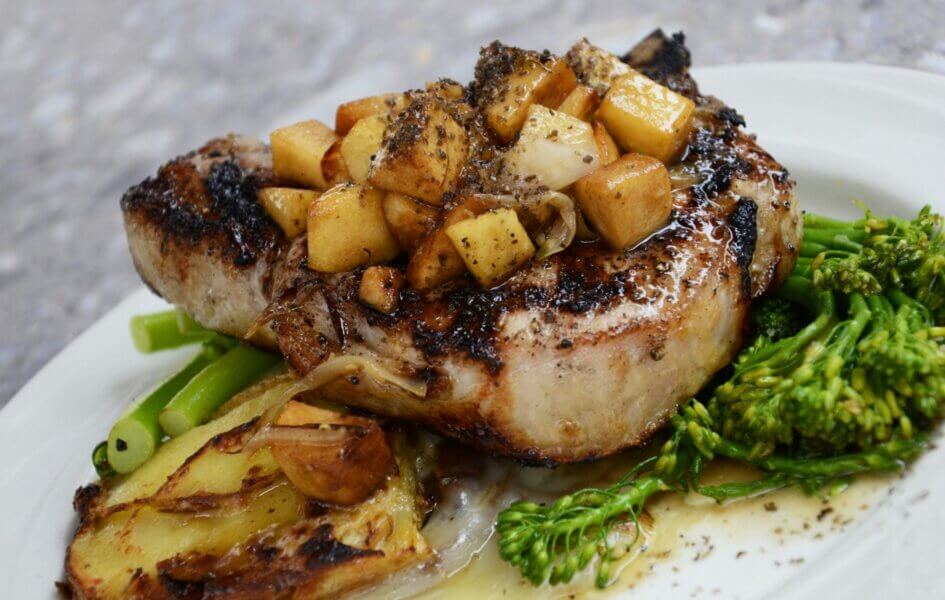 Low-Carb Pork Chops with Broccoli Vegetables and Sweet Potato