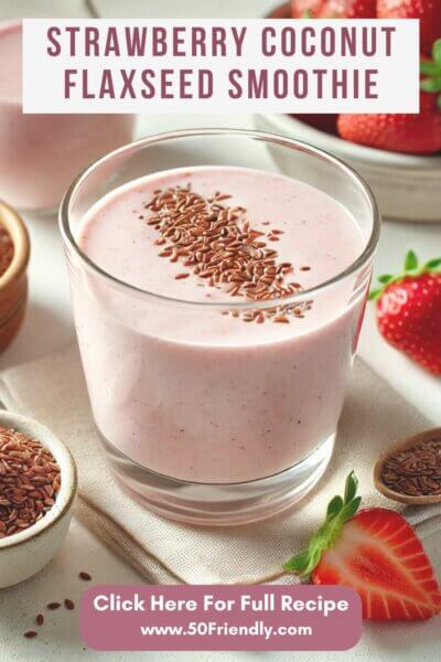 low-cal low-carb strawberry coconut flaxseed smoothie