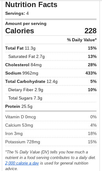 turkey chili nutrition facts