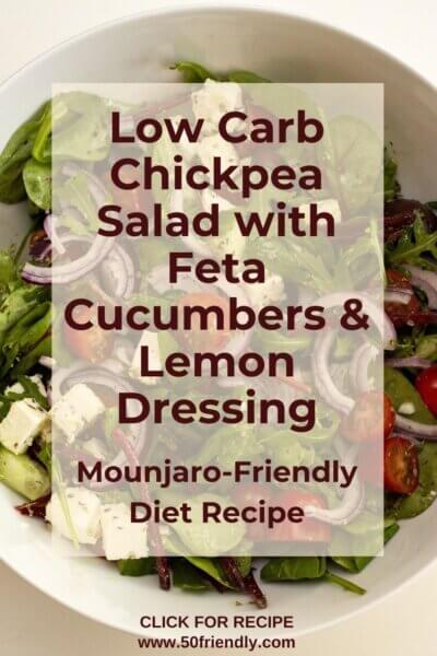 Low Carb Chickpea Salad with Feta Cucumbers & Lemon Dressing