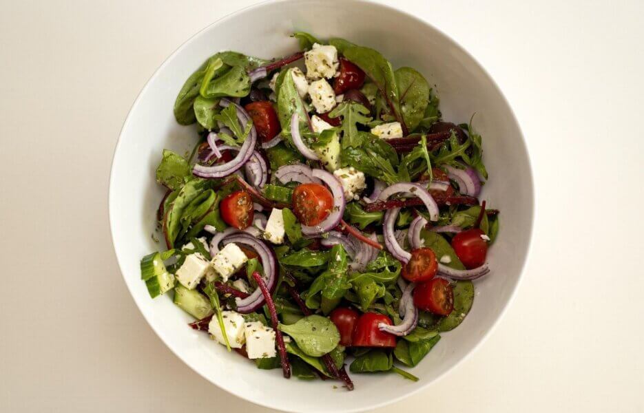 Low Carb Chickpea Salad with Feta Cucumbers & Lemon Dressing