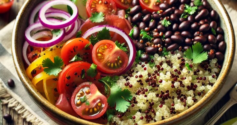 Quinoa and Black Bean Bowl with Avocado Dressing