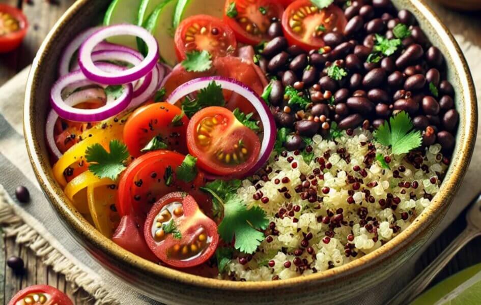 Quinoa and Black Bean Bowl with Avocado Dressing