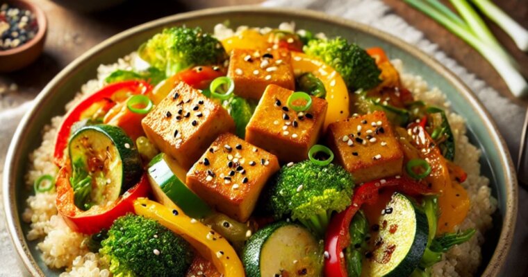 Stir-Fried Tofu with Quinoa and Sautéed Vegetables