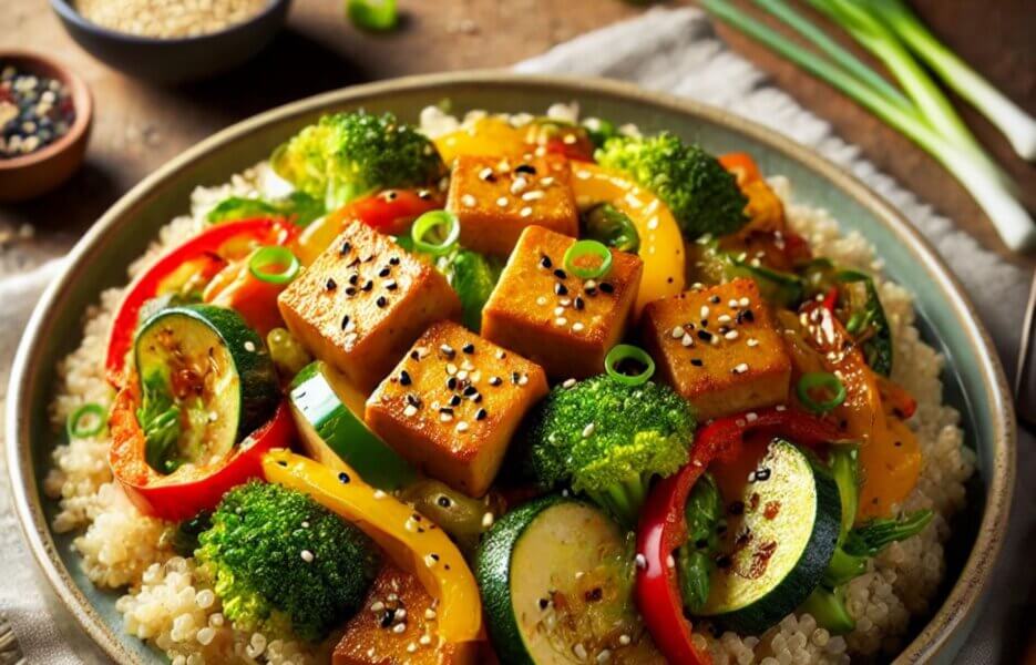 Stir-Fried Tofu with Quinoa and Sautéed Vegetables